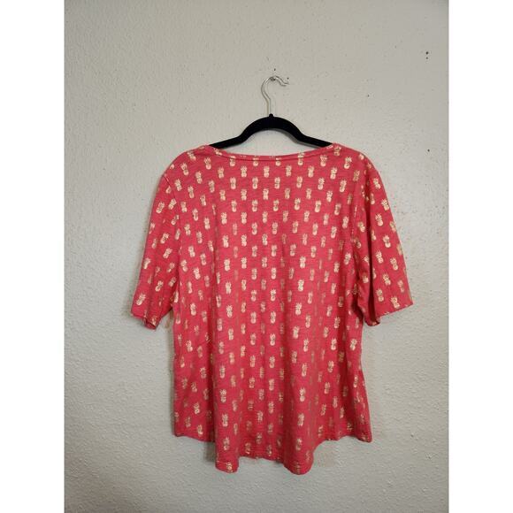 Chico's Women's Red Pineapple Round Neck Short Sleeve Ultimate Tee Shirt Size XL - Picture 2 of 5